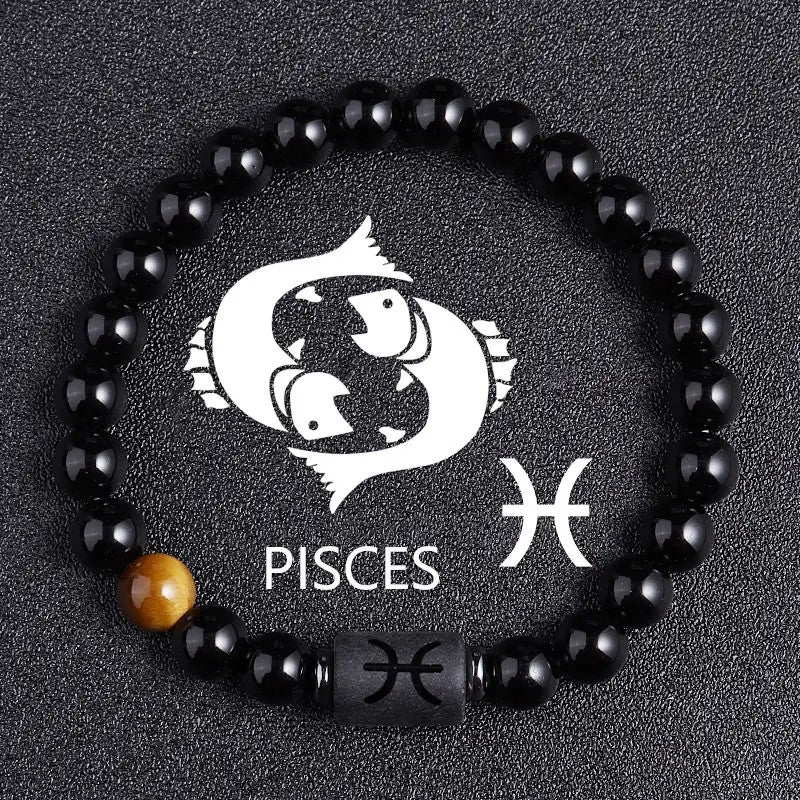 Black Beaded Zodiac Charm Bracelet