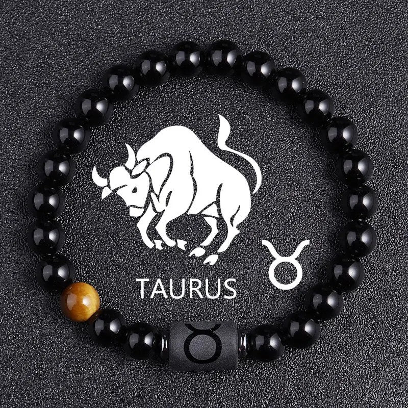 Black Beaded Zodiac Charm Bracelet