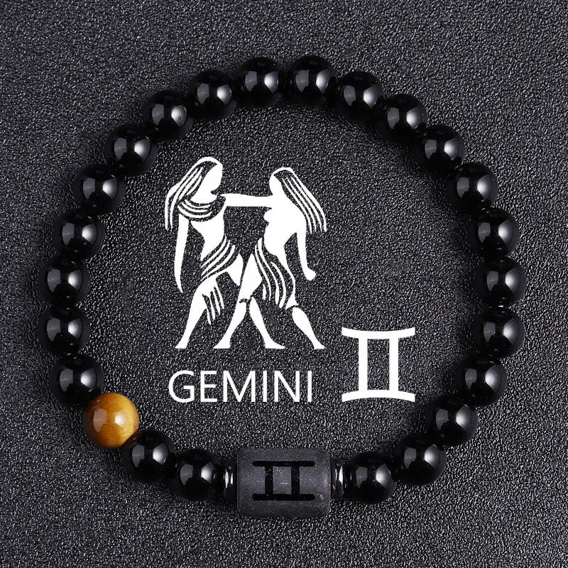 Black Beaded Zodiac Charm Bracelet