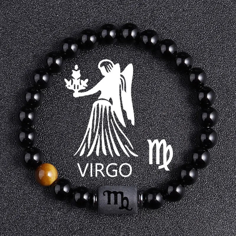 Black Beaded Zodiac Charm Bracelet