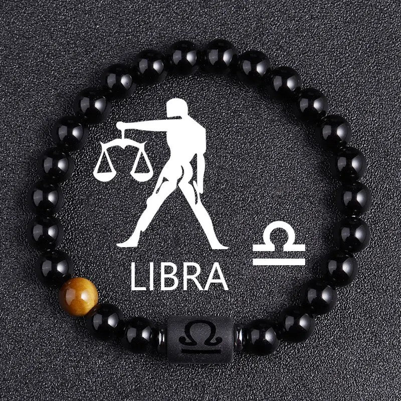 Black Beaded Zodiac Charm Bracelet