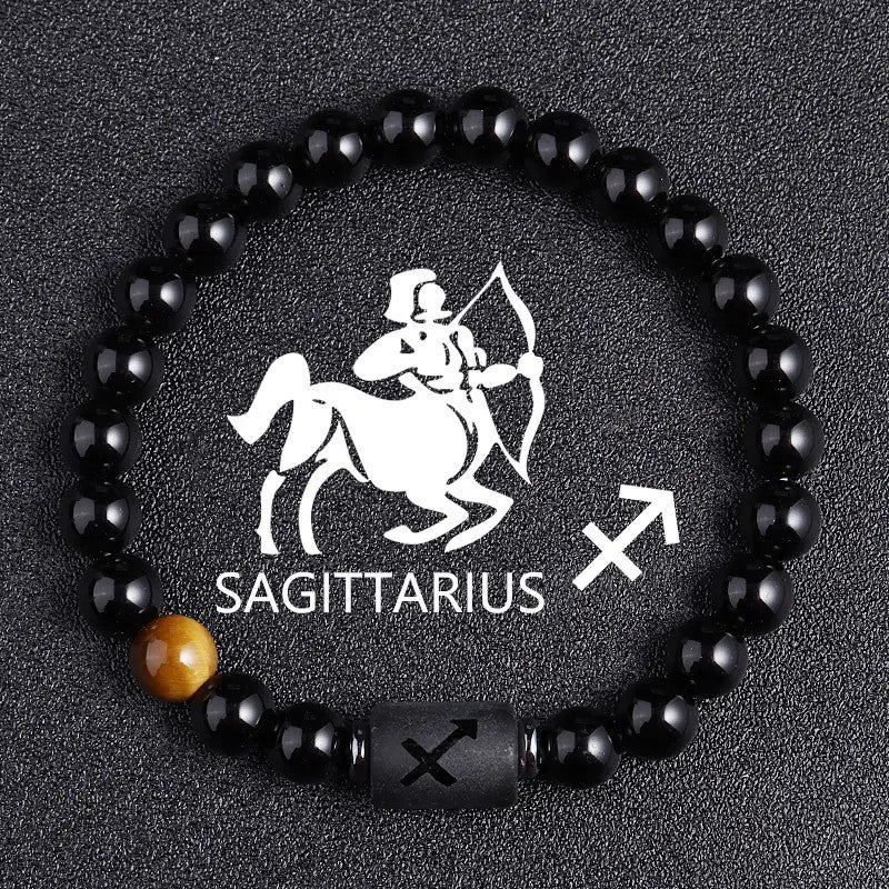 Black Beaded Zodiac Charm Bracelet