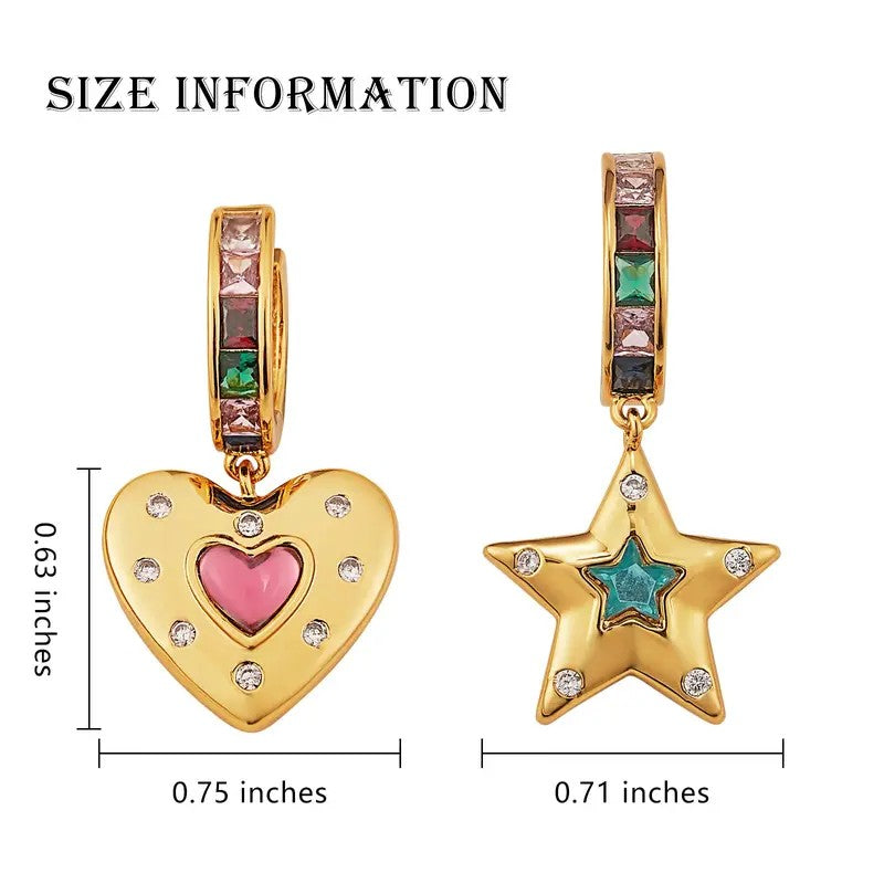 Colorful Heart & Star Dangle Hoop Earrings