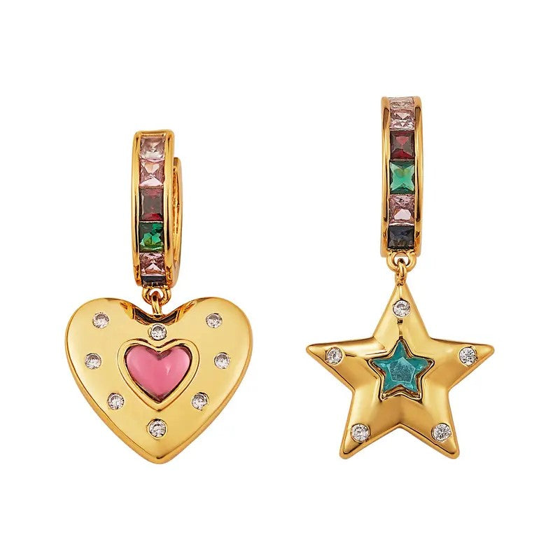 Colorful Heart & Star Dangle Hoop Earrings