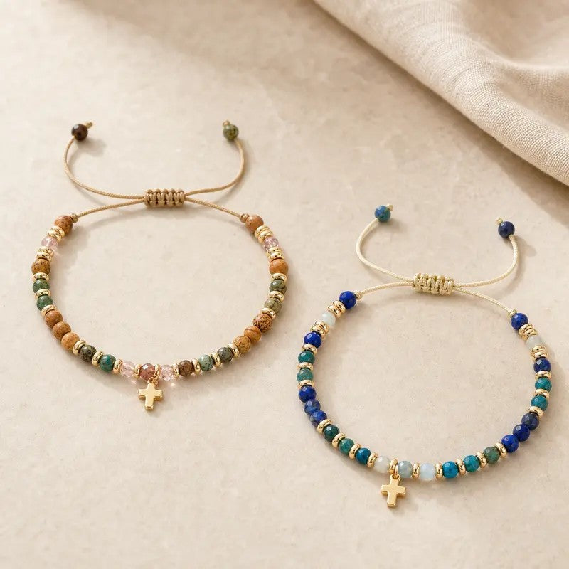 Multicolor Stone Cross Bracelet