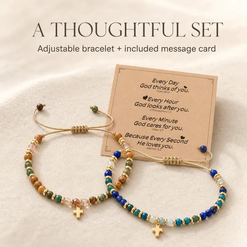Multicolor Stone Cross Bracelet