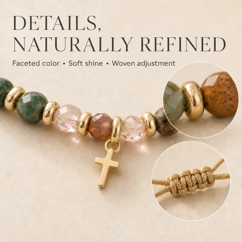 Multicolor Stone Cross Bracelet