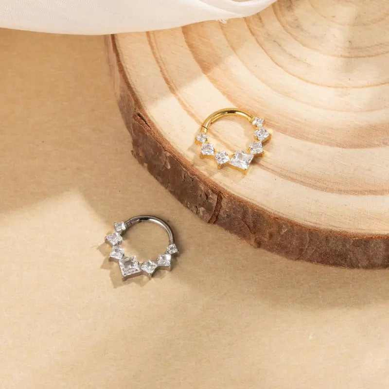 Princess Cut Crystal Hinged Hoop