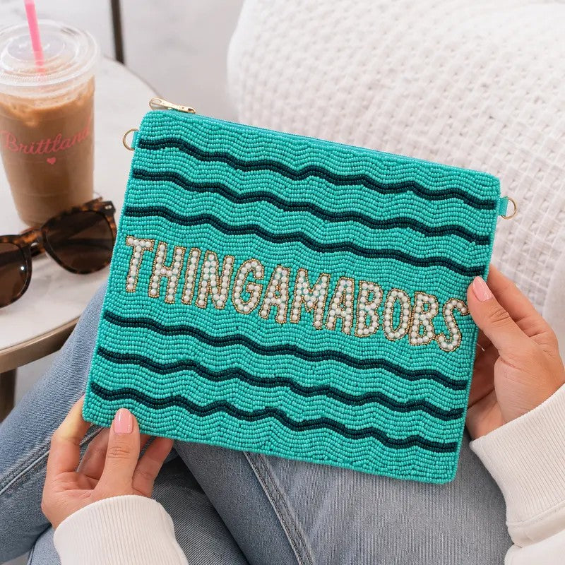 Beaded Striped Zip Pouch