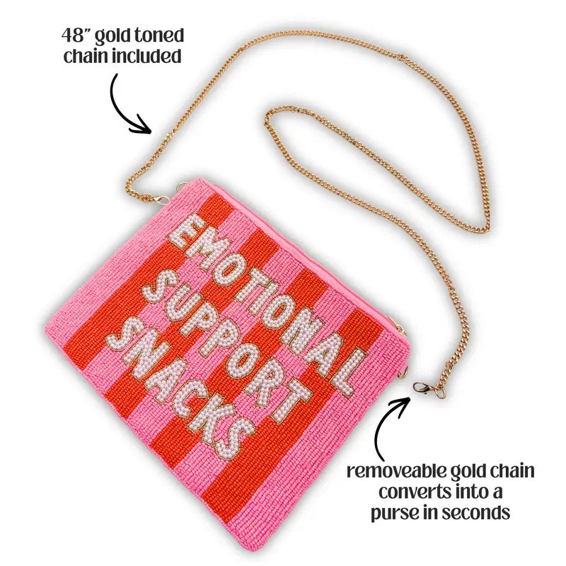 Beaded Striped Zip Pouch