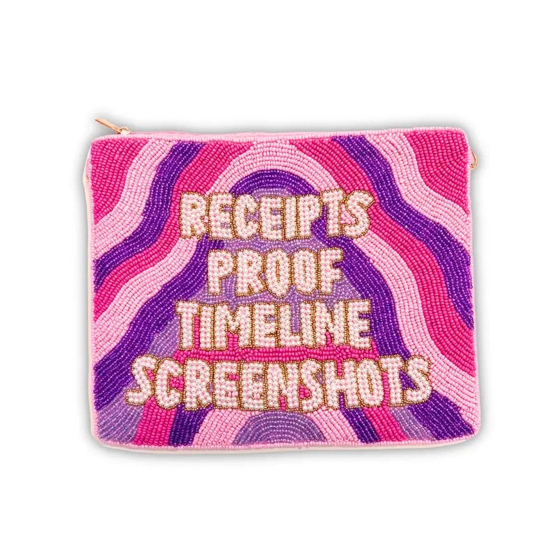 Beaded Striped Zip Pouch