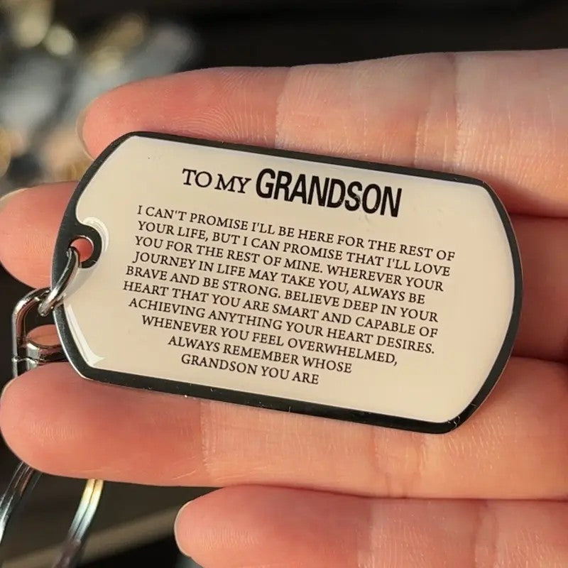 To My Grandson Engraved Dog Tag Keychain
