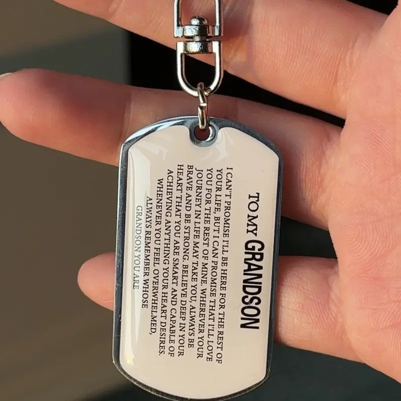 To My Grandson Engraved Dog Tag Keychain