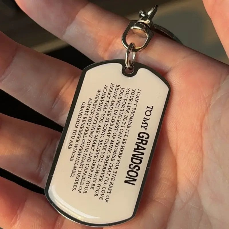To My Grandson Engraved Dog Tag Keychain