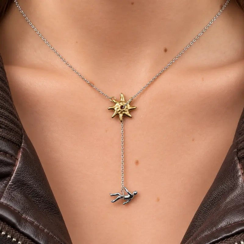 Sun & Falling Figure Y-Necklace