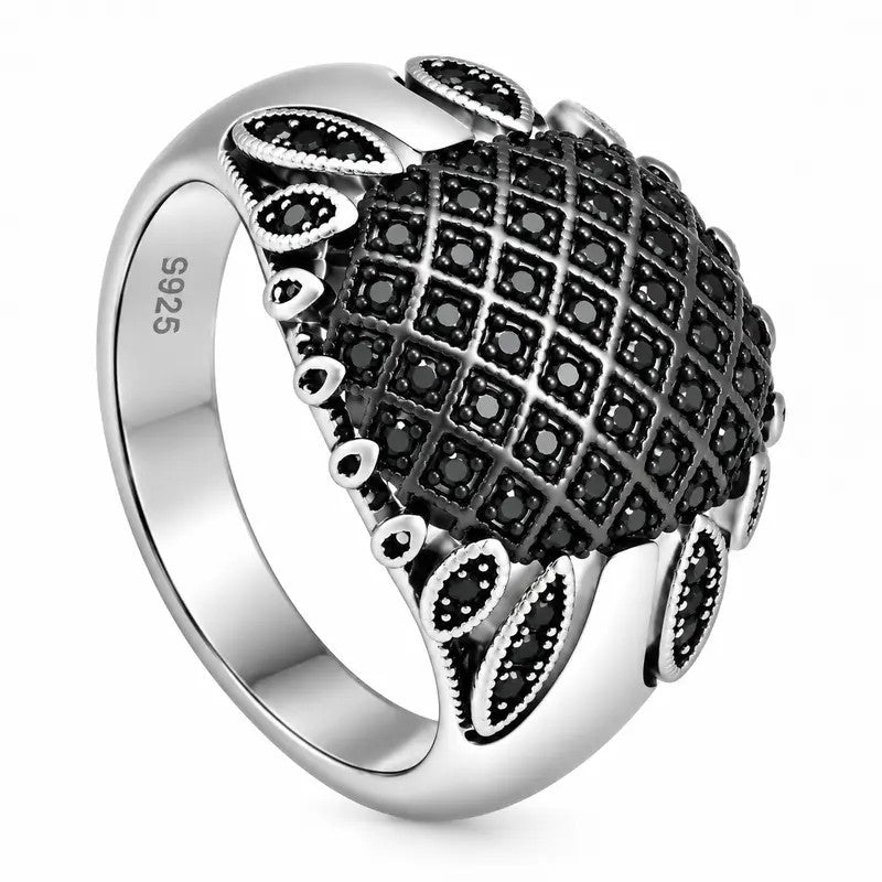 Black Crystal Lattice Statement Ring