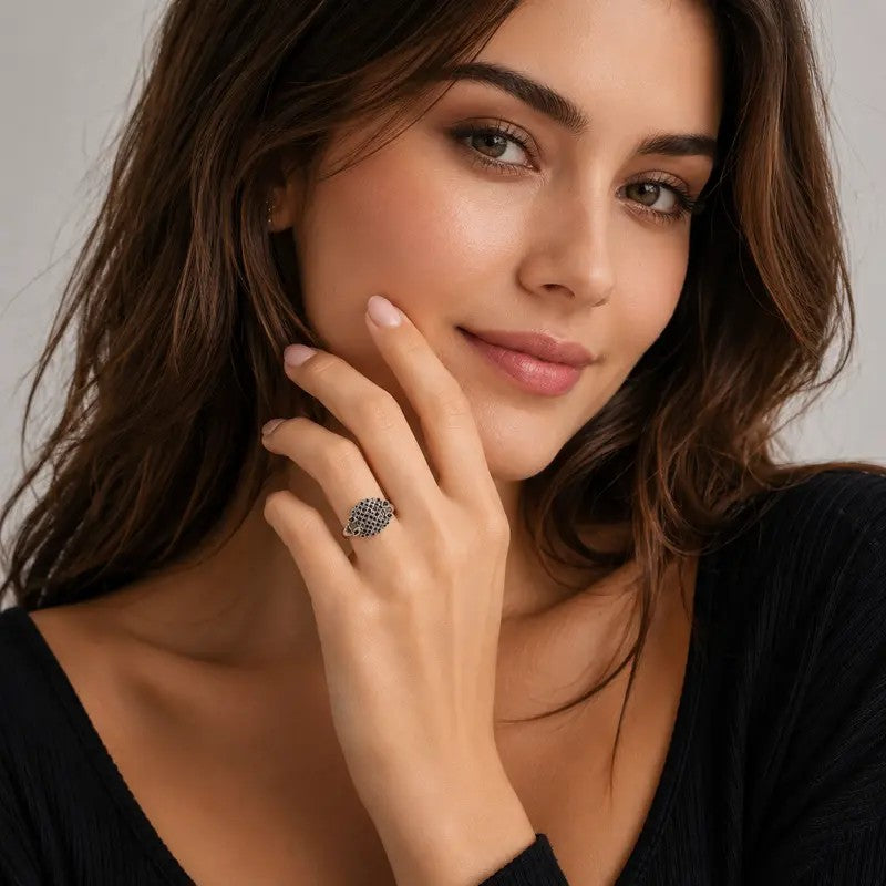 Black Crystal Lattice Statement Ring