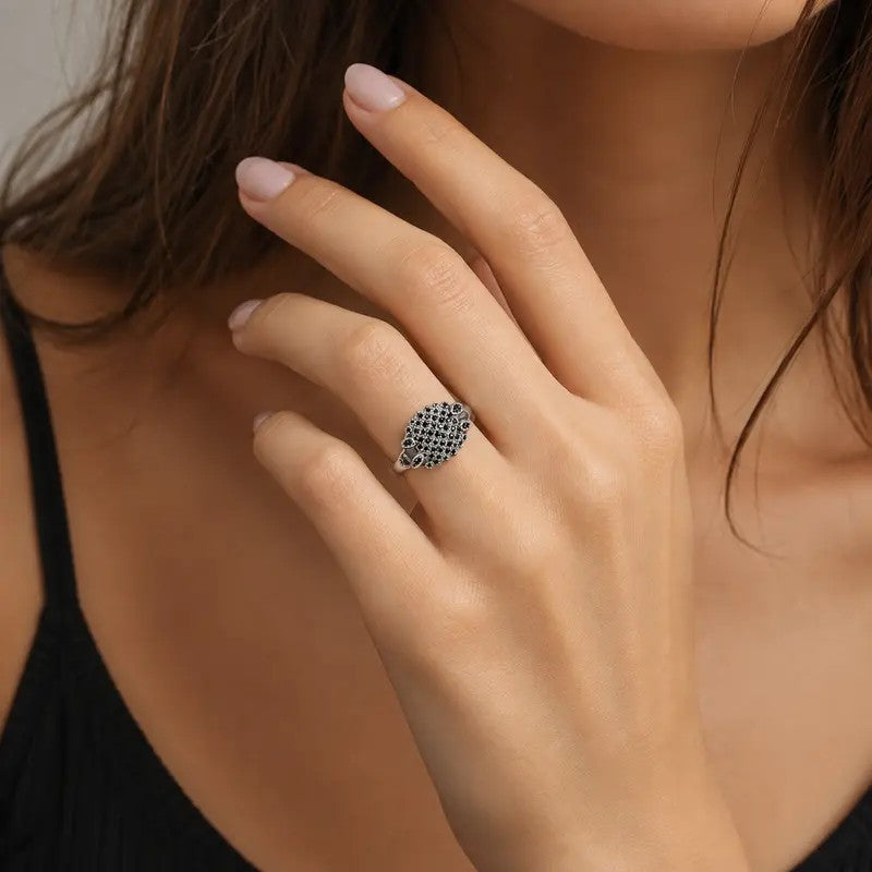 Black Crystal Lattice Statement Ring