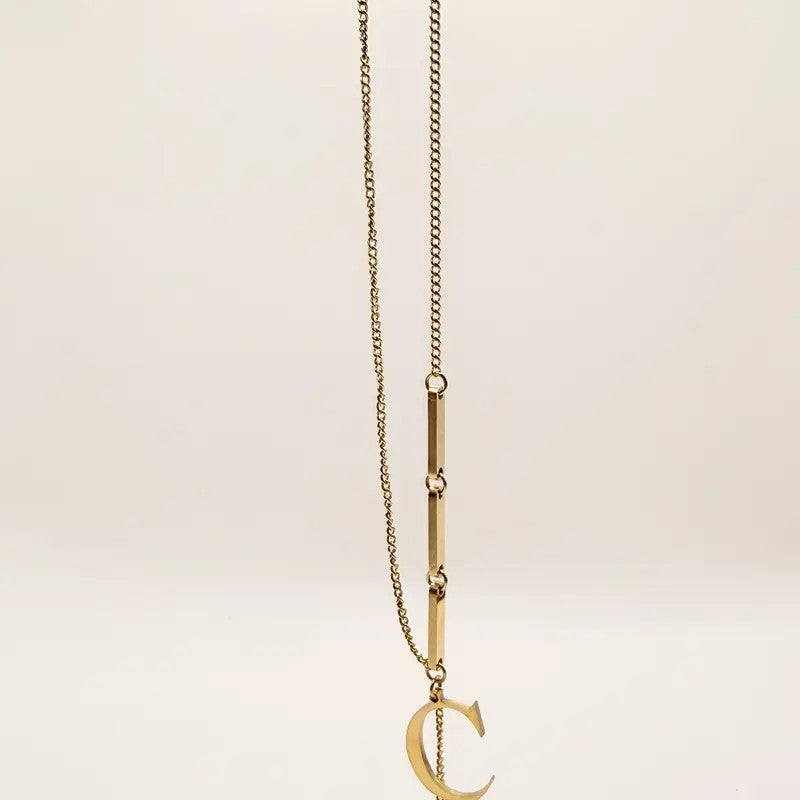 Crescent Moon Initial Lariat Necklace