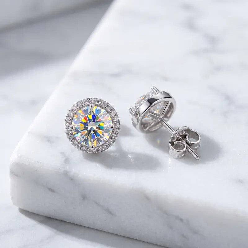 Iridescent Round Halo Stud Earrings