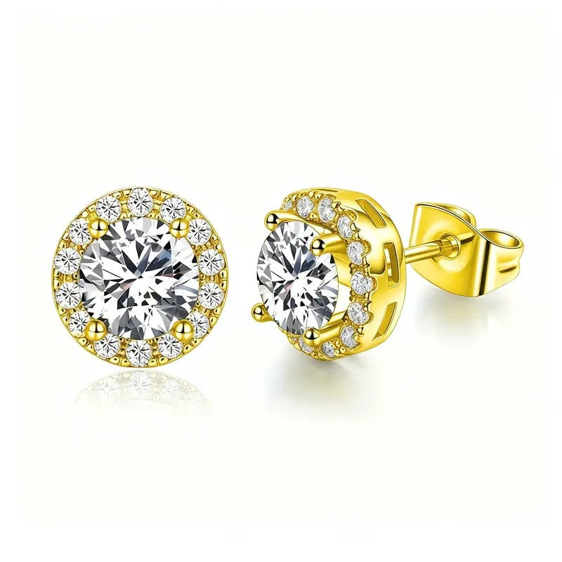 Iridescent Round Halo Stud Earrings