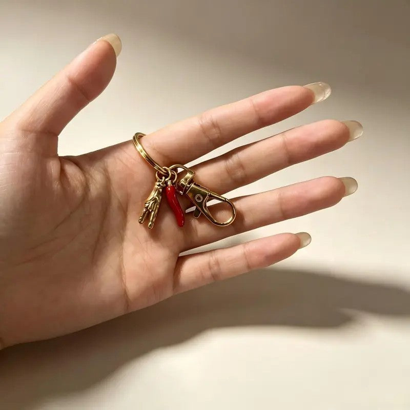 Red Horn & Hand Charm Keychain