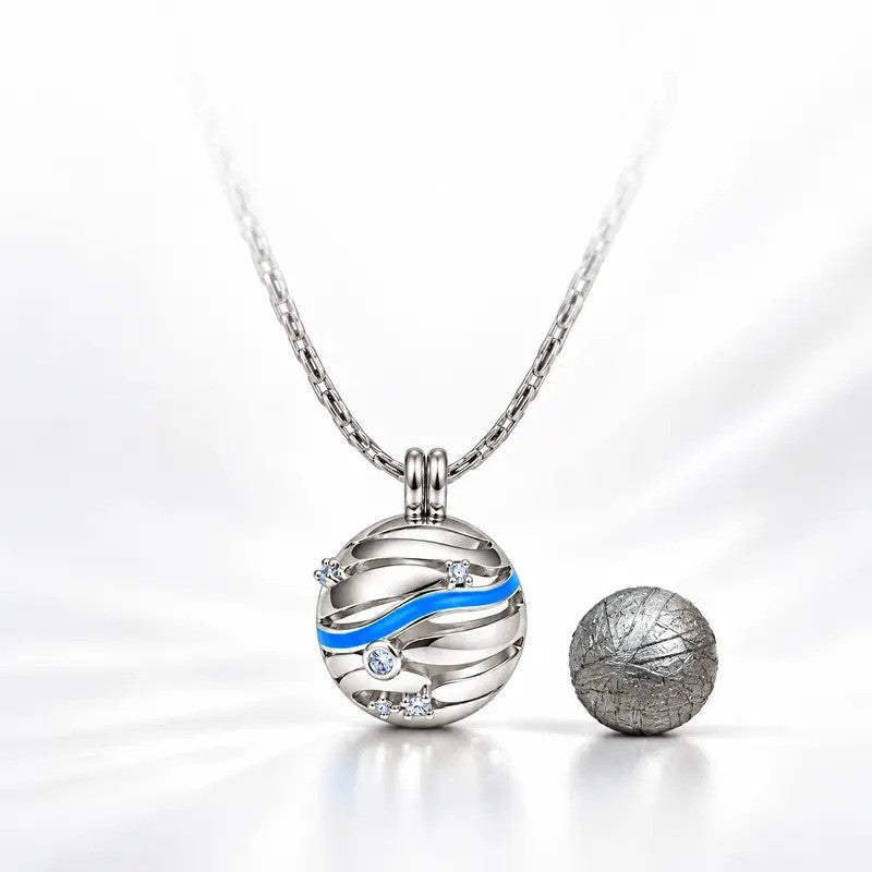 Blue Wave Meteorite Locket Necklace