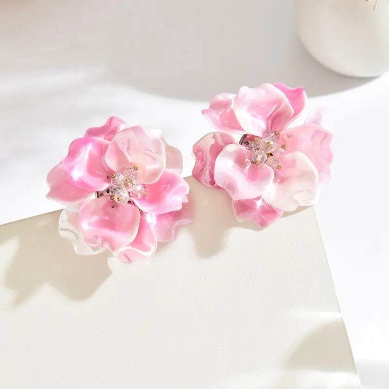 Pink Floral Statement Earrings