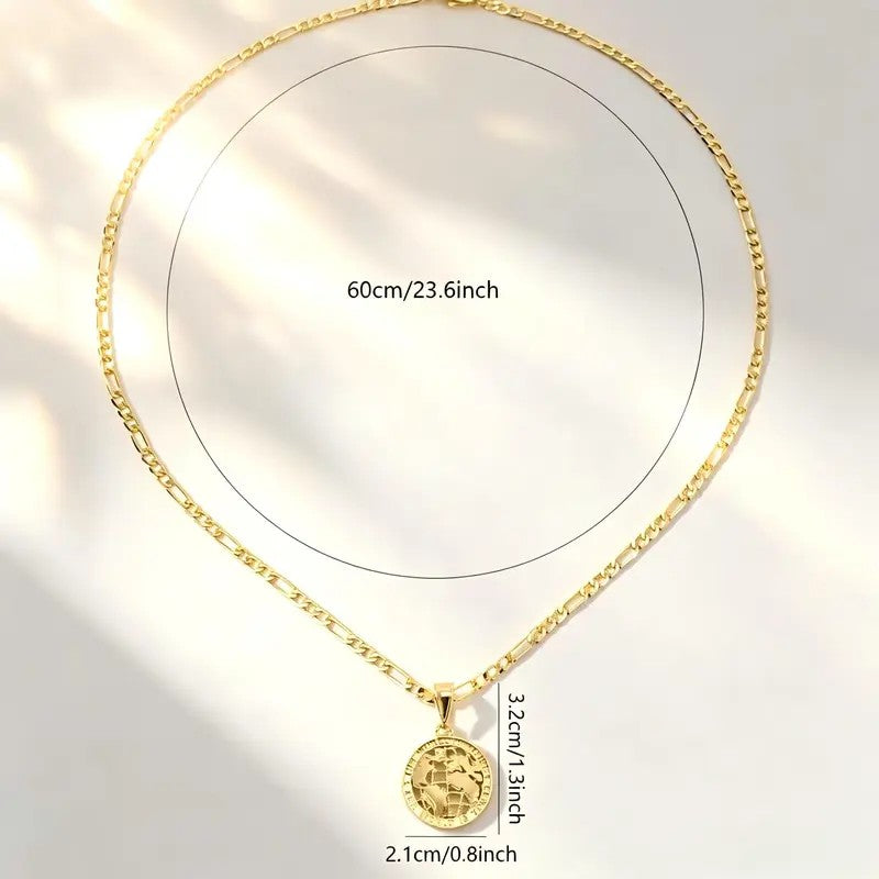 World Map Coin Necklace