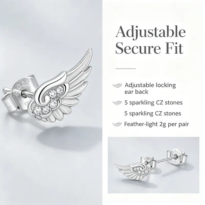 Curved Wing Crystal Stud Earrings