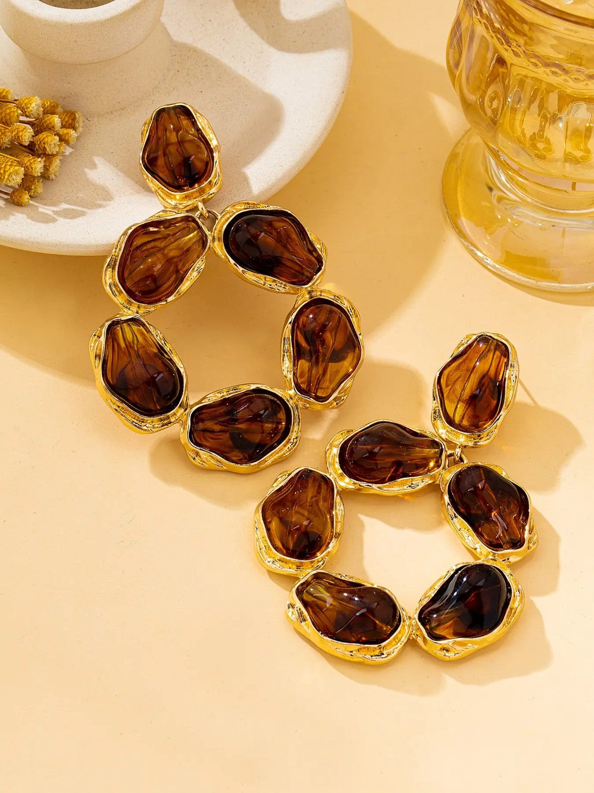 Amber Geometric Drop Earrings