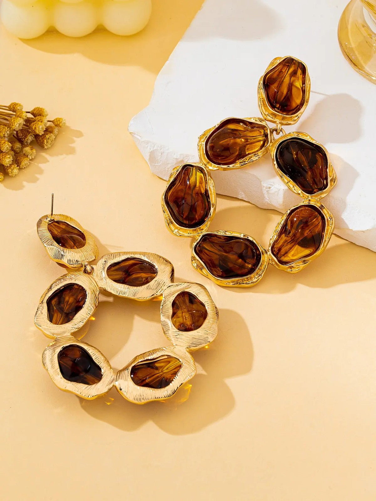 Amber Geometric Drop Earrings