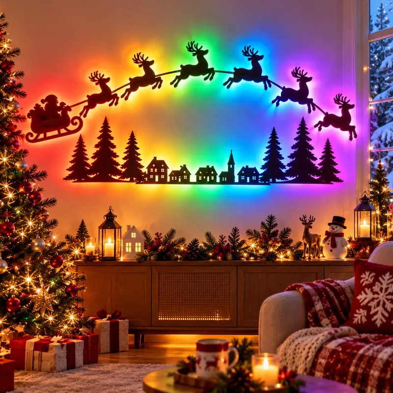Santa Sleigh & Reindeer LED Wall Decor