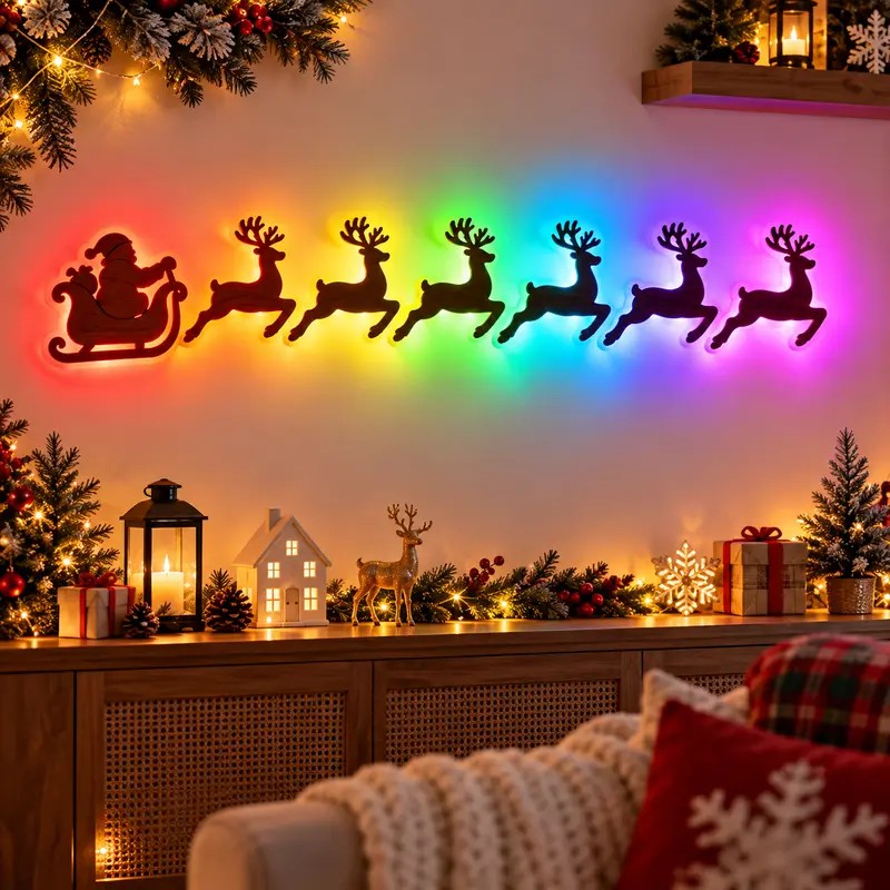 Santa Sleigh & Reindeer LED Wall Decor