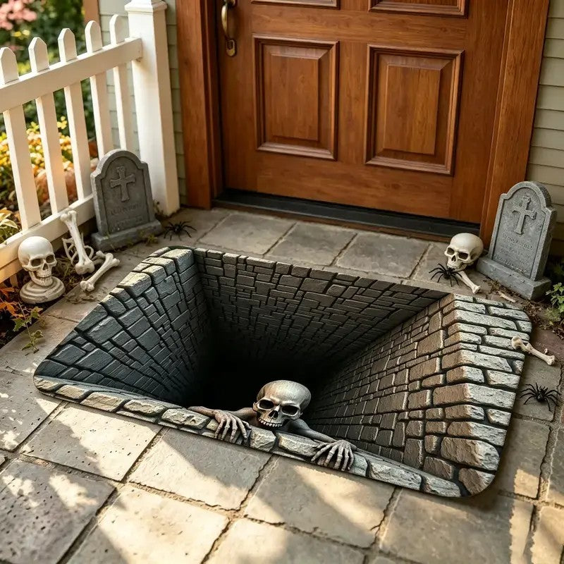 3D Skull Illusion Doormat