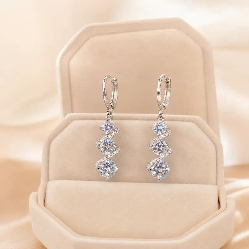 Triple Crystal Wave Drop Earrings