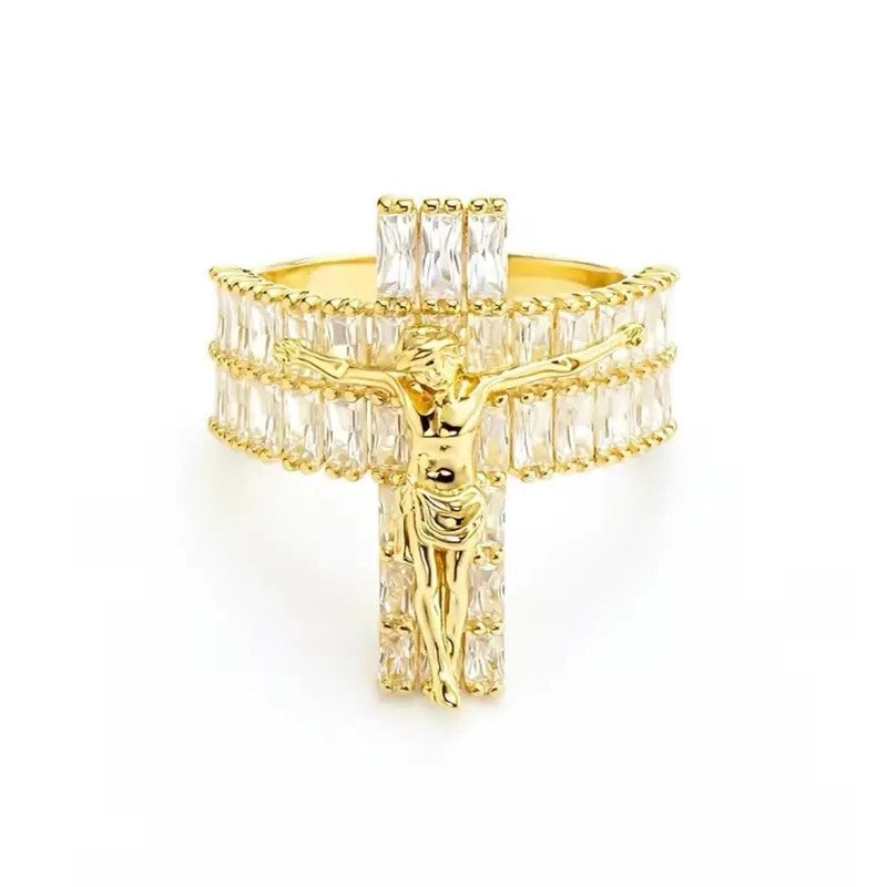 Crucifix Crystal Statement Ring