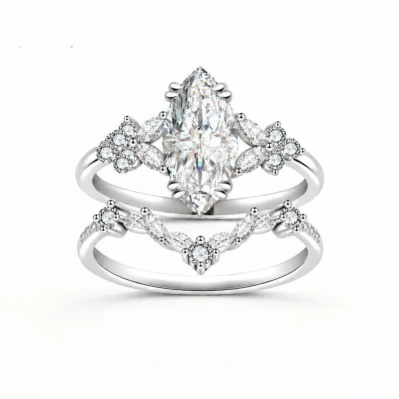 Marquise Crystal Floral Ring Set