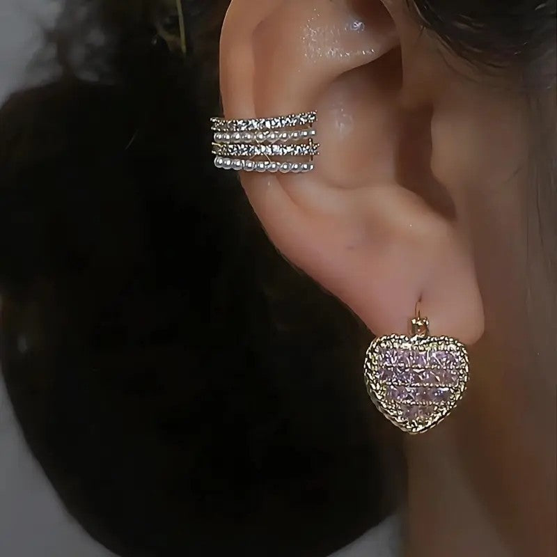 Pave Crystal Heart Huggie Earrings