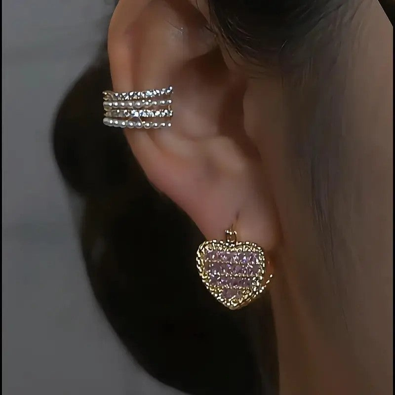 Pave Crystal Heart Huggie Earrings