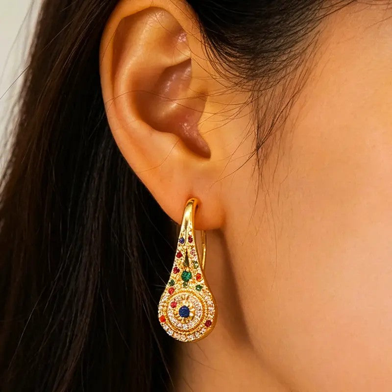 Multicolor Crystal Teardrop Huggie Earrings
