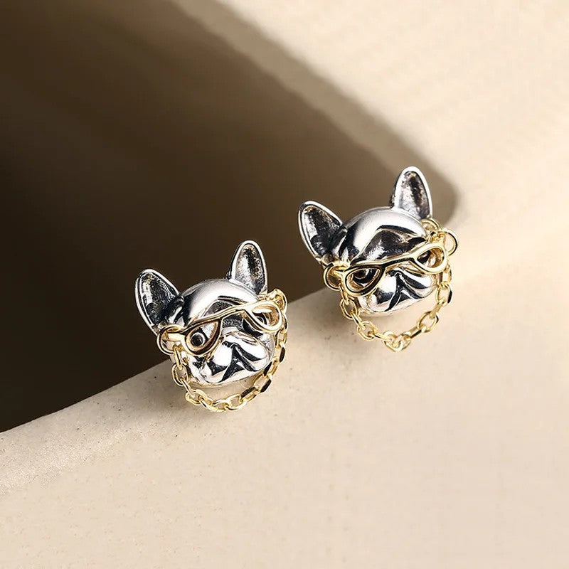 Bulldog Chain Stud Earrings