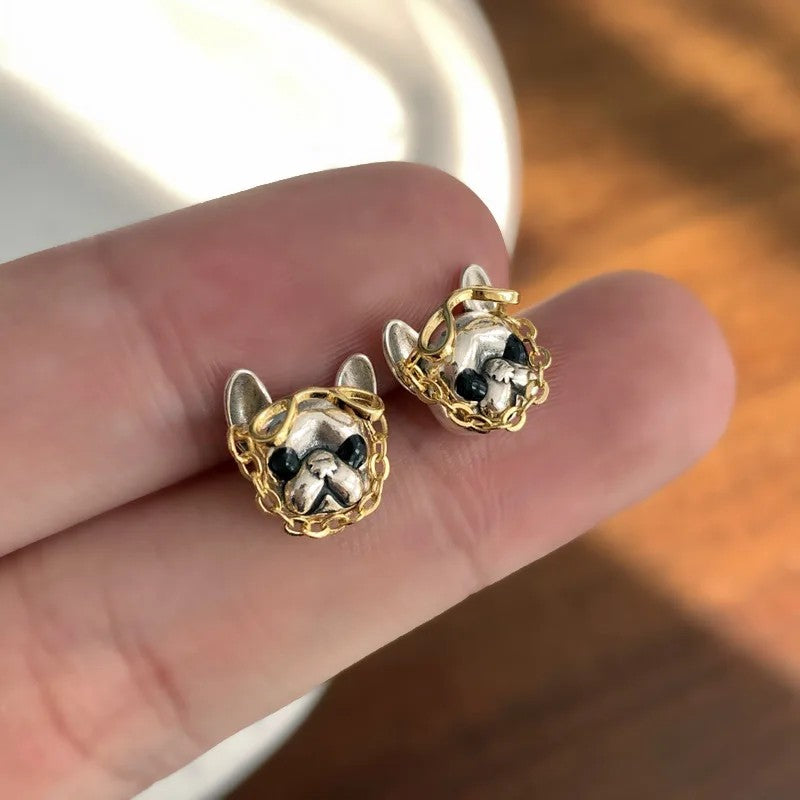 Bulldog Chain Stud Earrings
