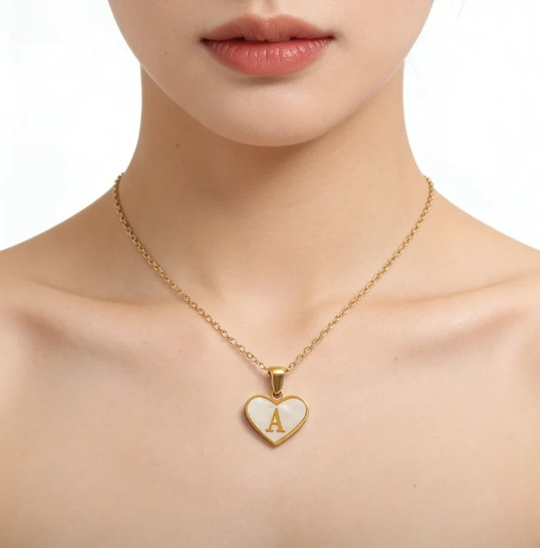 Shell Heart Initial Necklace