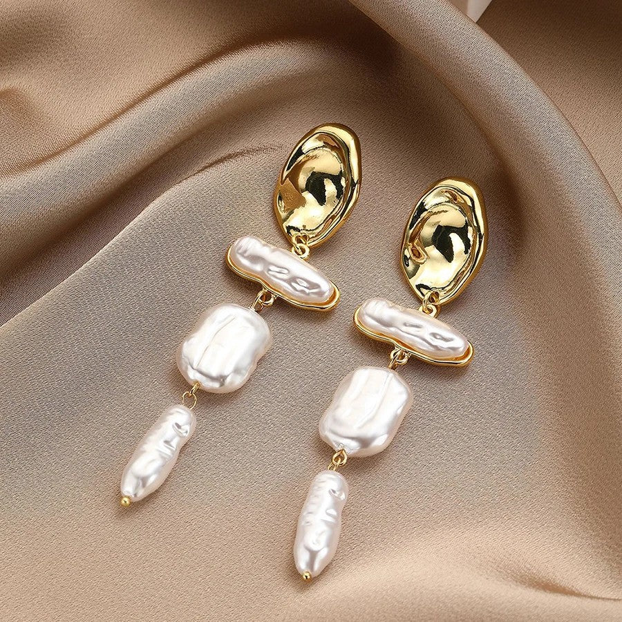 Gold-Tone Irregular Pearl Drop Earrings