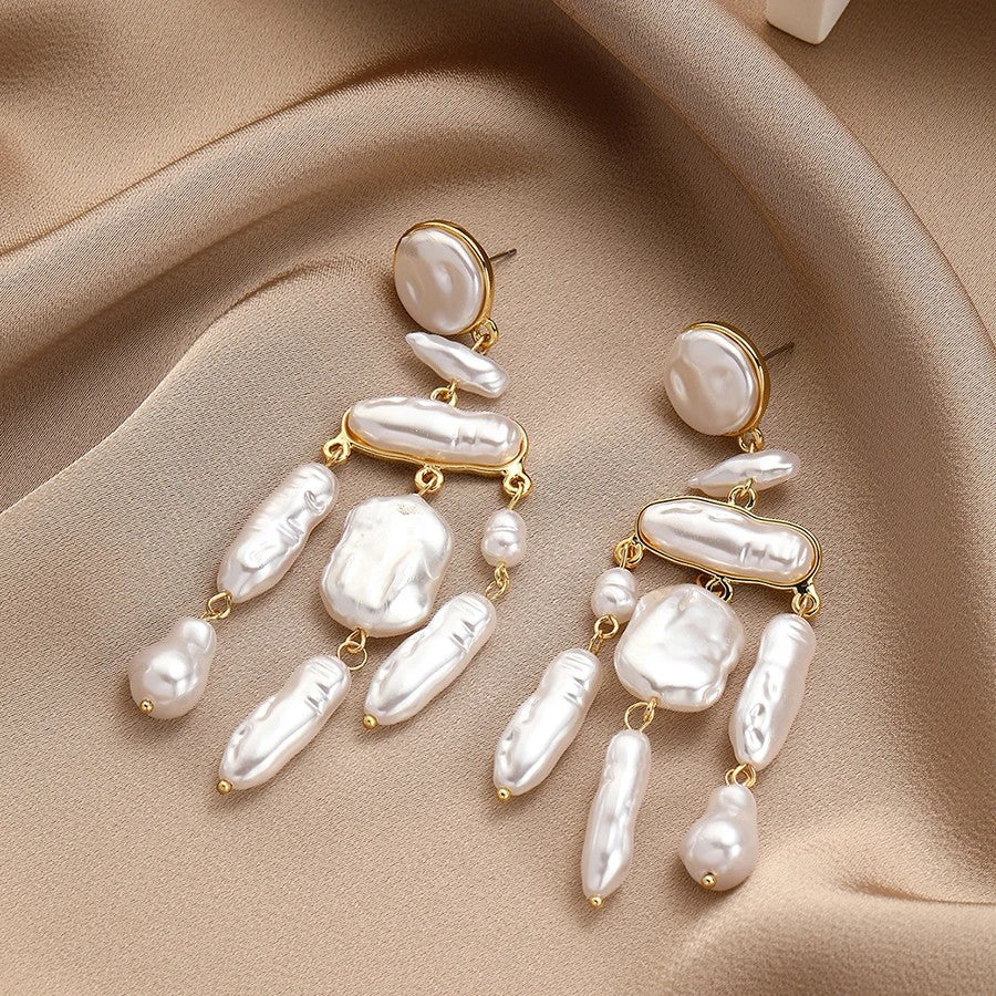 Gold-Tone Irregular Pearl Drop Earrings