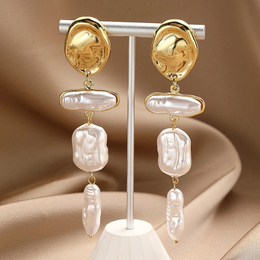 Gold-Tone Irregular Pearl Drop Earrings
