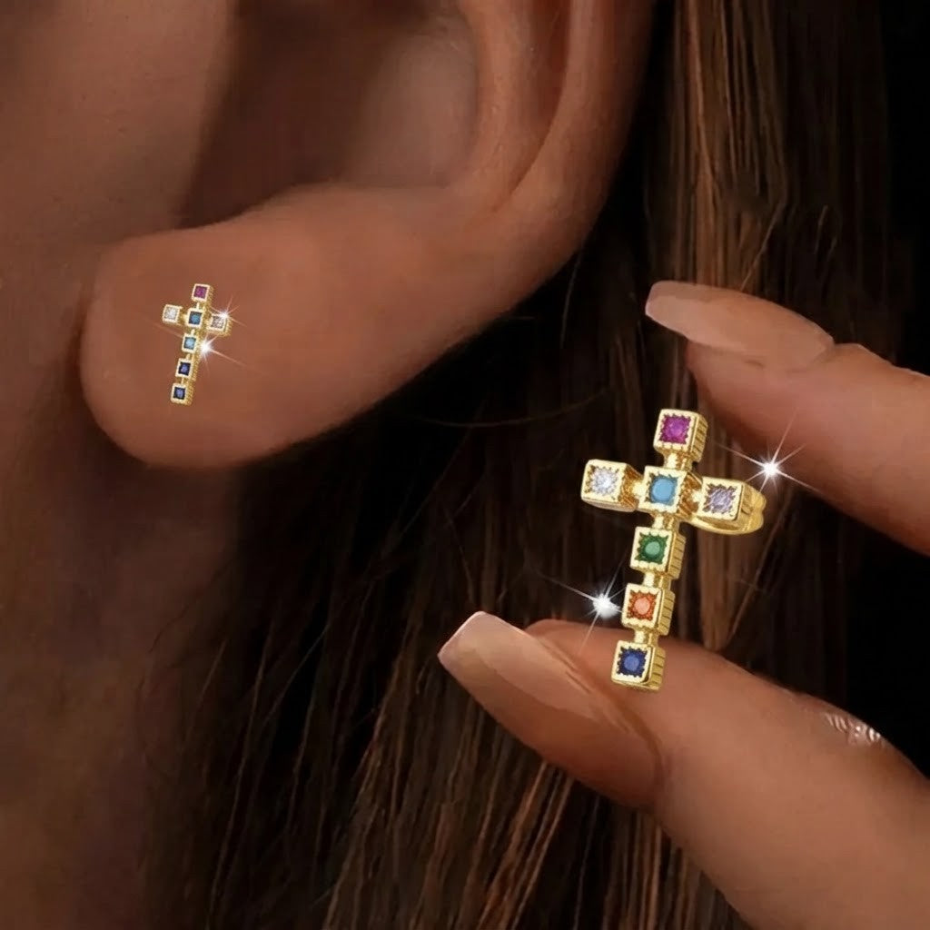 Colorful Cross Drop Earrings
