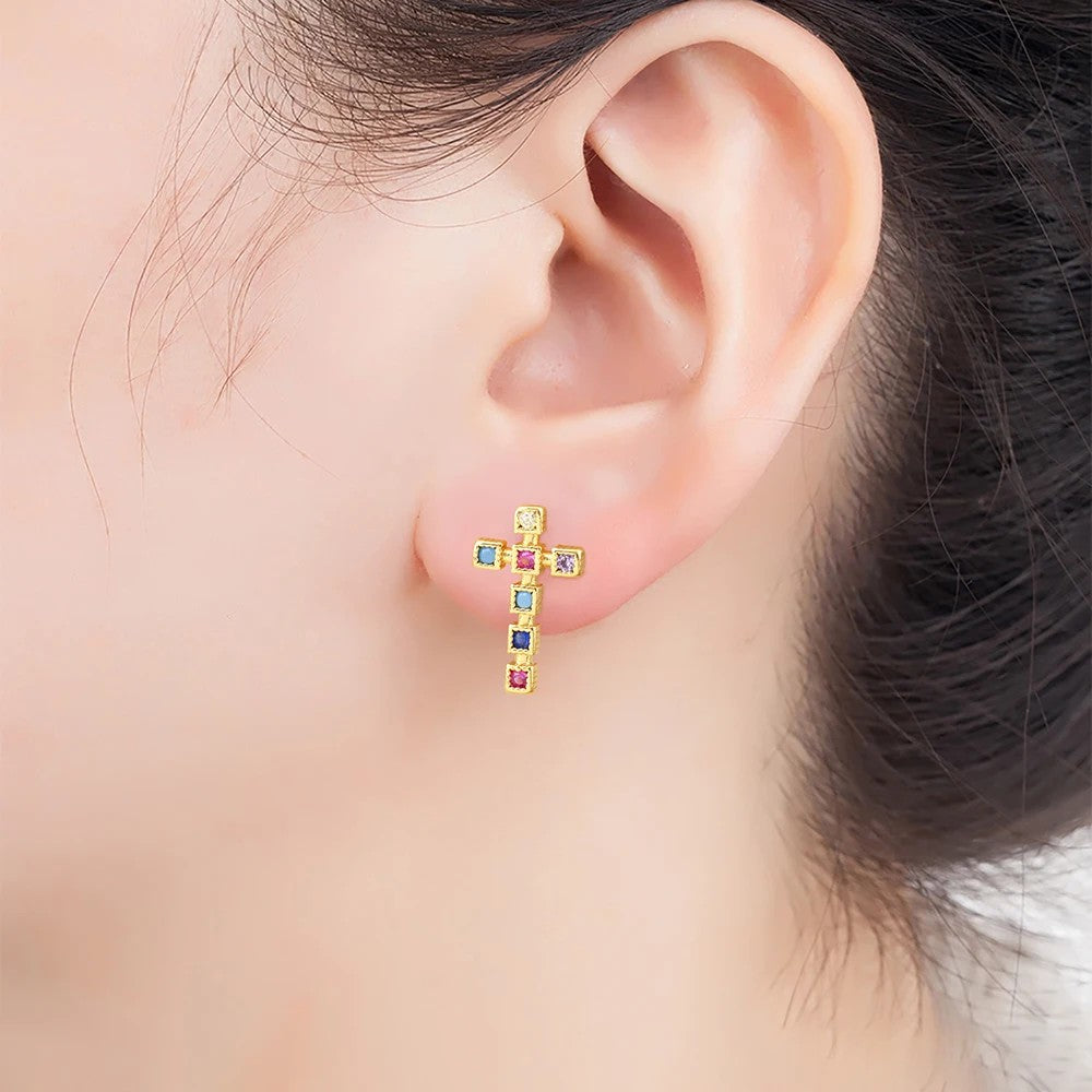 Colorful Cross Drop Earrings