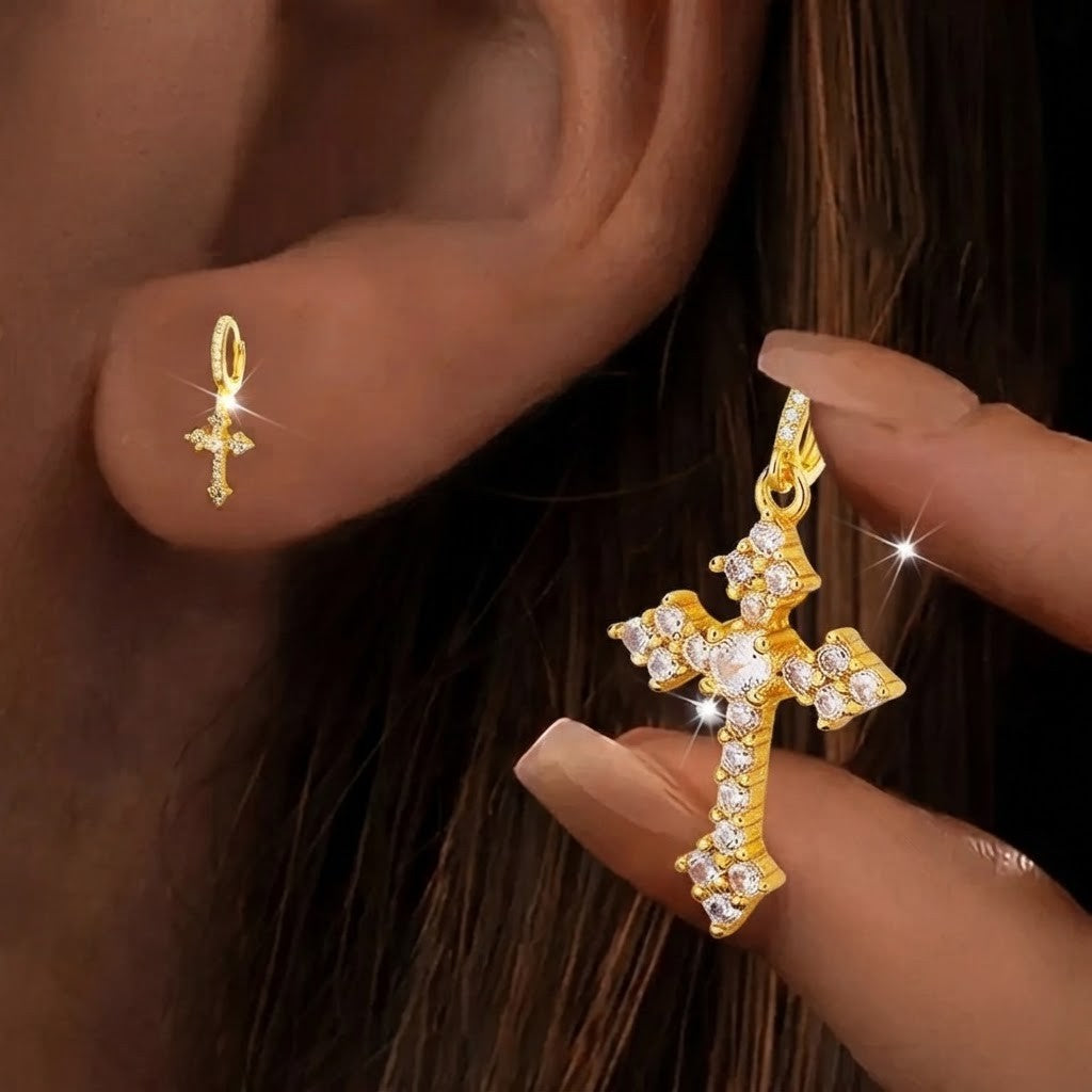 Pave Cross Huggie Earrings